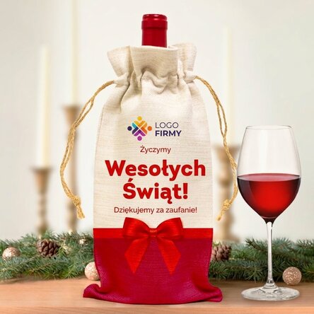 Spersonalizowana torba na butelkę wina z logo i świątecznym napisem w wersji premium