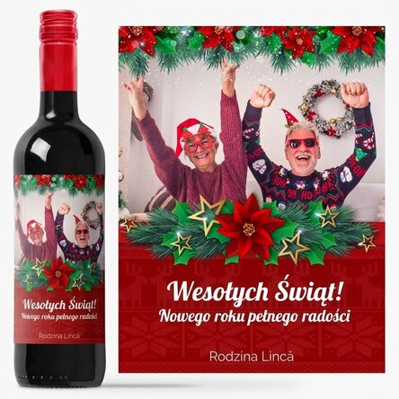 Wino z indywidualnym nadrukiem ze zdjęciem i świątecznym przesłaniem dla dziadków
