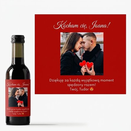 Mała buteleczka wina z indywidualnym nadrukiem – ze zdjęciem i wiadomością dla bliskich