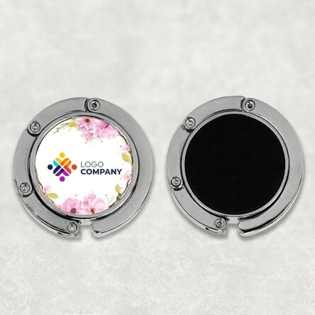 Personalised bag holder for table with logo and floral pattern