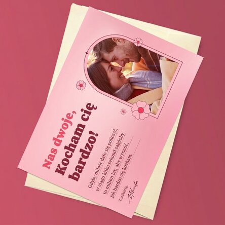 Spersonalizowana kartka z magnesem ze zdjęciem i miłosnym przesłaniem – Love story