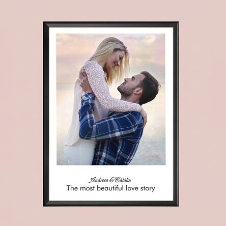 Personalised picture frame with a photo and text