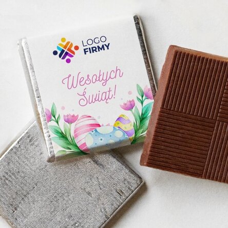 Mini czekoladka z indywidualnym nadrukiem logo i napisem – Wesołych Świąt Wielkanocnych!