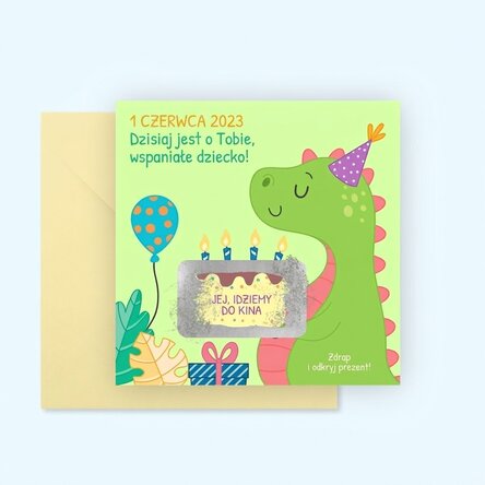 Spersonalizowana karta do zdrapania z wiadomością dla dzieci – Dino