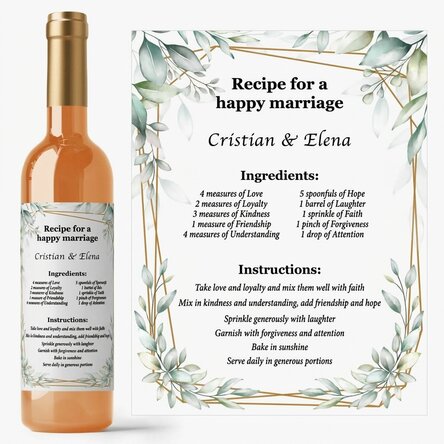 Personalised wine with message - The recipe for a happy marriage