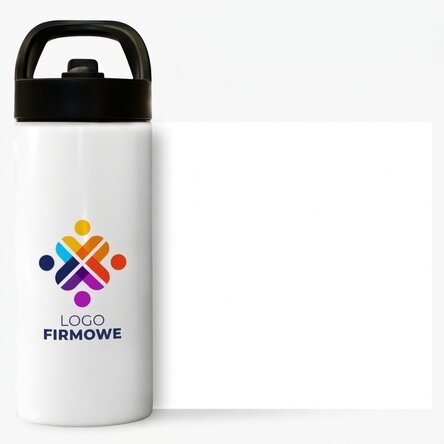 Termos z uchwytem i słomką, spersonalizowany z logo