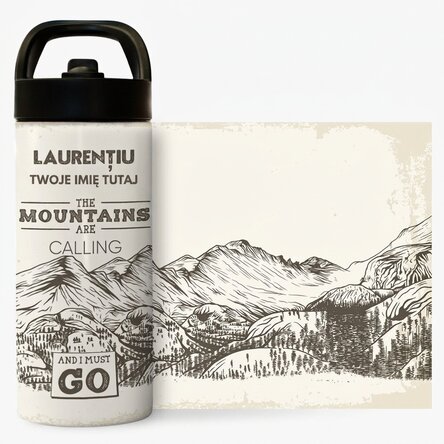 Termos z uchwytem i słomką, spersonalizowany imieniem – Mountains are calling
