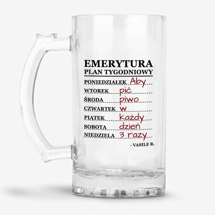 Spersonalizowany kufel piwa z napisem z okazji przejścia na emeryturę
