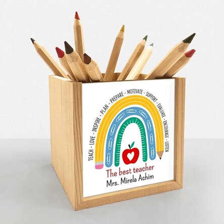 Personalised pencil holder with message for the teacher