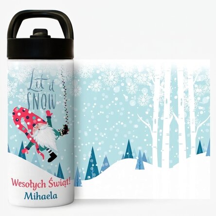 Termos z uchwytem i słomką, spersonalizowany napisem – „Let it snow”
