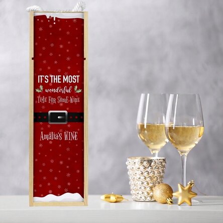 Spersonalizowane pudełko na wino z świątecznym napisem – „Most wonderful time”