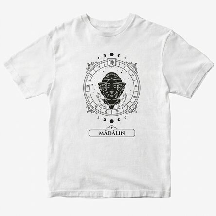 Customised cotton T-shirt with name and zodiac sign - Virgo