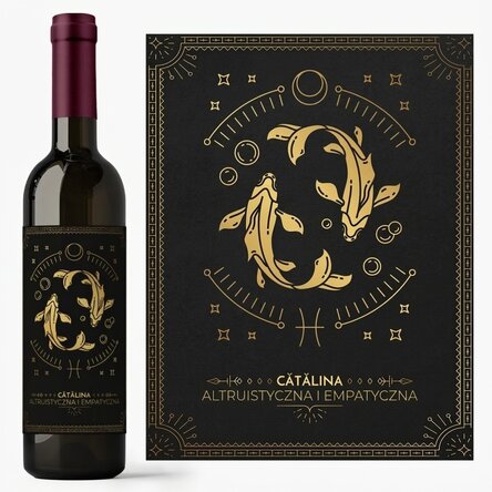 Wino z indywidualnym napisem i znakiem zodiaku – Ryby