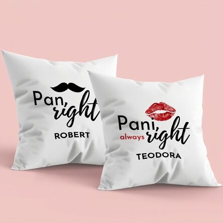 Zestaw 2 poduszek z indywidualnym napisem – Mr & Mrs Right