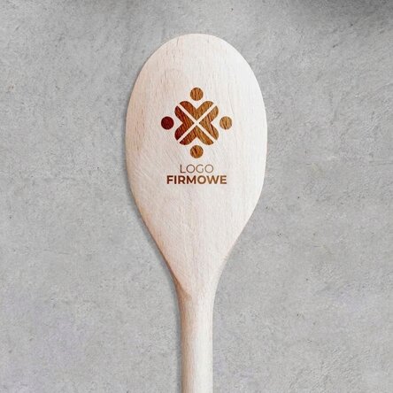 Drewniana łyżka z nadrukowanym logo