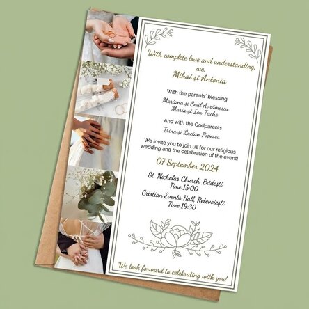 Personalised card with 5 photos and text - Wedding invitation