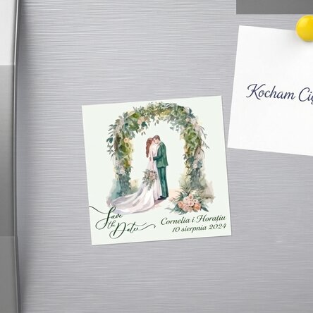 Spersonalizowany magnes 10x10 z napisem – „Save the date”