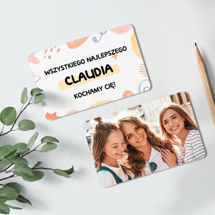 Spersonalizowana karta aluminiowa z nadrukiem na obu stronach, z wiadomością i zdjęciem – Urodziny