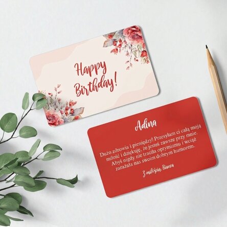 Spersonalizowana karta aluminiowa z nadrukiem z obu stron i napisem – „Happy Birthday!”