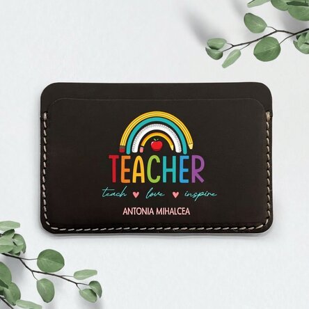 Spersonalizowany, kolorowy portfel skórzany z napisem – Teacher
