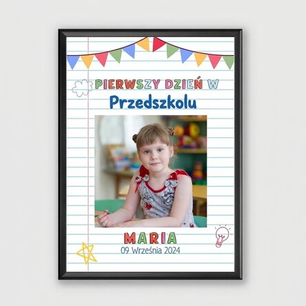 Spersonalizowany obrazek z napisem i 1 zdjęciem – Pierwszy dzień w przedszkolu