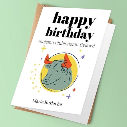 Spersonalizowana kartka z życzeniami z tekstem – znak zodiaku Byk