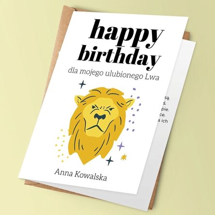 Spersonalizowana kartka z napisem – znak zodiaku Lew