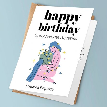 Spersonalizowana kartka z życzeniami z tekstem – znak zodiaku Wodnik