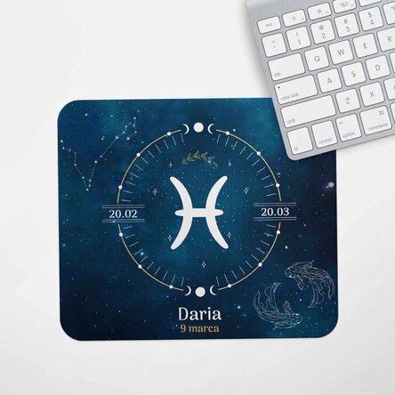 Spodek pod mysz z indywidualnym napisem – znak zodiaku Ryby