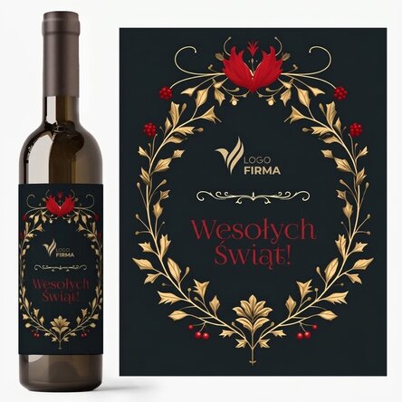 Wino z indywidualnym nadrukiem tekstu i logo – Wesołych Świąt!