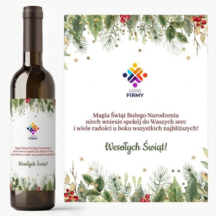 Wino z indywidualnym nadrukiem tekstu i logo – Wesołych Świąt!