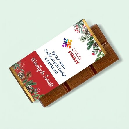 Mini tabliczka czekolady z indywidualnym nadrukiem logo i świątecznym przesłaniem