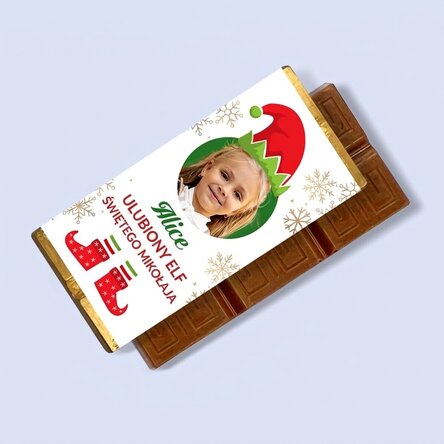 Mini tabliczka czekolady z indywidualnym nadrukiem zdjęcia i wiadomości – Ulubiony elf