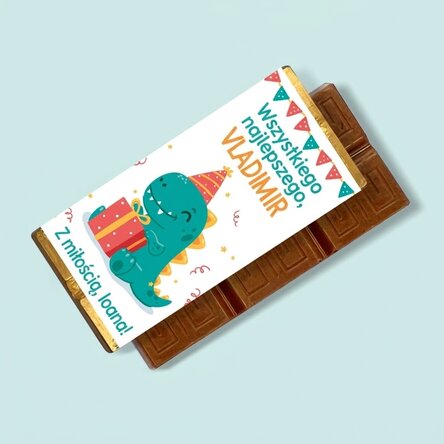 Mini tabliczka czekolady z indywidualnym napisem – Happy Dino