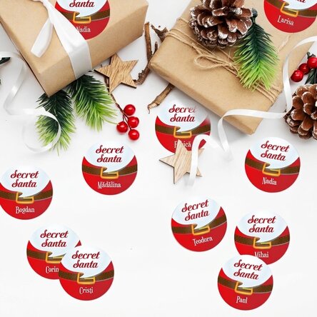 Zestaw 12 naklejek (samoprzylepnych etykiet) z indywidualnym napisem – Secret Santa