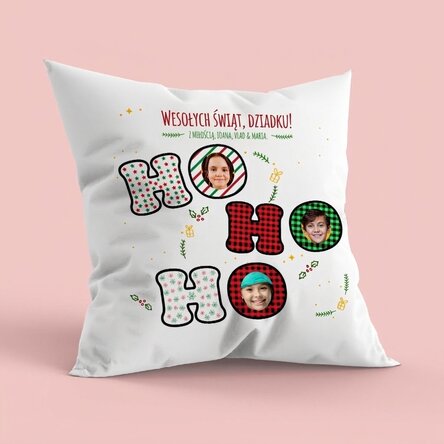 Spersonalizowana poduszka ze zdjęciem, duży rozmiar – HO HO HO