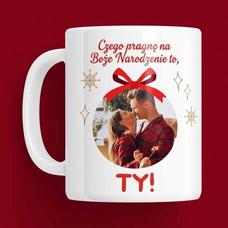 Spersonalizowany kubek z napisem i zdjęciami – „What I want for Christmas”