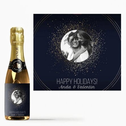 Mini bottle of sparkling wine personalised with text and photo - Sparks of Joy