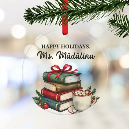Personalised round ornament with message for teachers