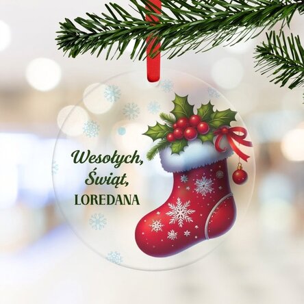Okrągła ozdoba z indywidualnym napisem – Wesołych Świąt