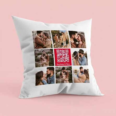 Personalised cushion with 8 photos, text and QR code - Our song