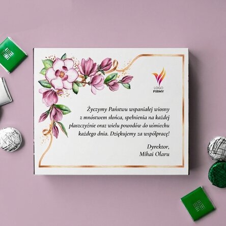 Pudełko cukierków z indywidualnym nadrukiem z logo i napisem – Floral