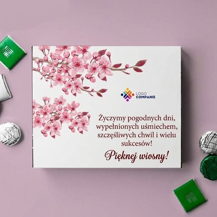 Pudełko cukierków z nadrukiem logo i tekstu – Wiosna