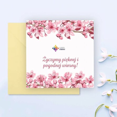 Spersonalizowana kwadratowa kartka z napisem i logo – Wiosna