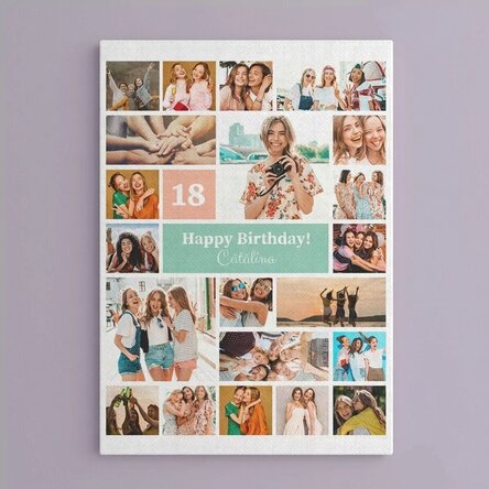 Personalised canvas print with 21 photos and text - Collage
