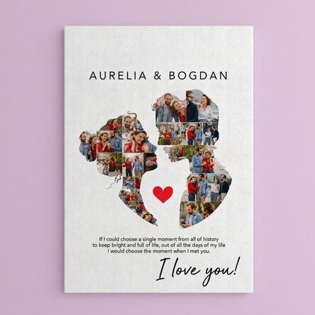 Personalised canvas print with 26 photos and text for couples - Our Love