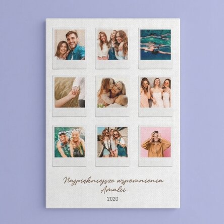 Spersonalizowany obraz na płótnie z napisem i 9 zdjęciami w stylu Polaroid – Najpiękniejsze chwile