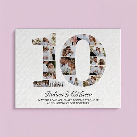 Personalised canvas print with the number 10, photos and message - Relationship anniversary