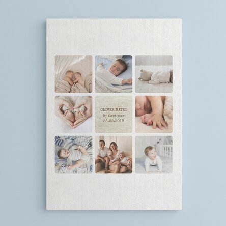 Personalised canvas print with text and 8 photos - Baby's first year