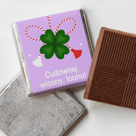 Mini czekoladka z indywidualnym nadrukiem zdjęcia i kolorowym napisem